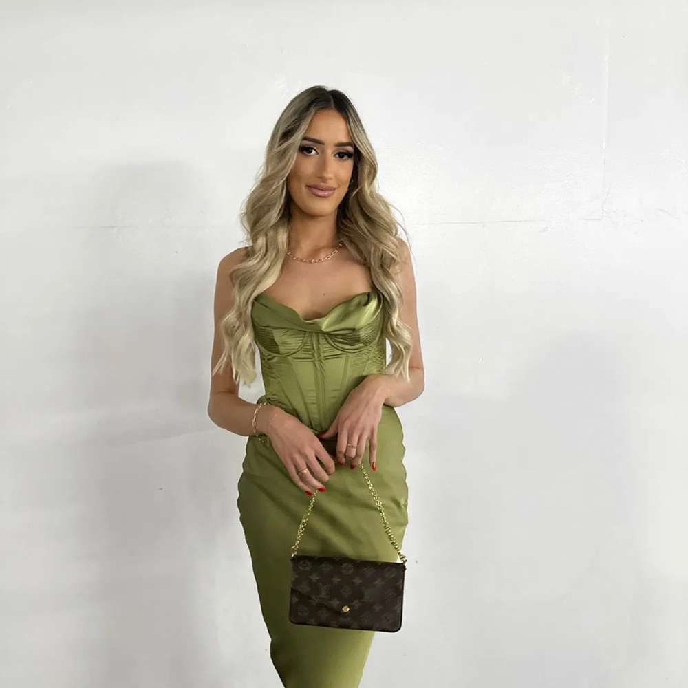 HOUSE OF CB 'Myrna' Olive Corset Slip Dress - Picture 6 of 12